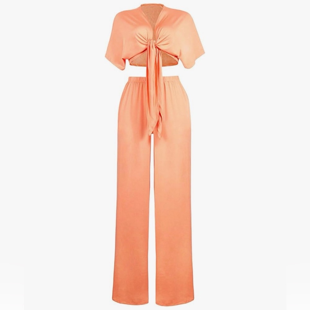 Orange Tie-Front Top and Pants Set - Picture 3 of 3